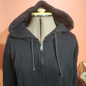 Rugged Wear Mens Black Hooded Sweatshirt Full Zip With Pockets Size Large L